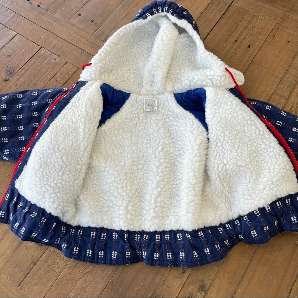 Oshkosh Vintage 90s Hooded Coat Jacket Kids 4T Blue Floral Fleece Lined